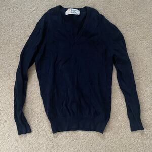 VTG vintage Pringle of Scotland 100% Cashmere Sweater Navy Blue V-neck